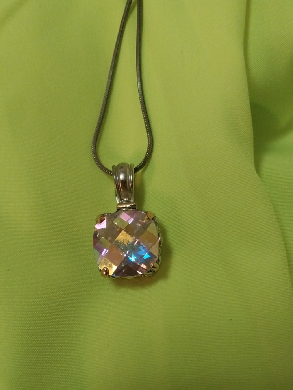 Aurora Crystal Cushion Pendant Necklace -  Iridescent
